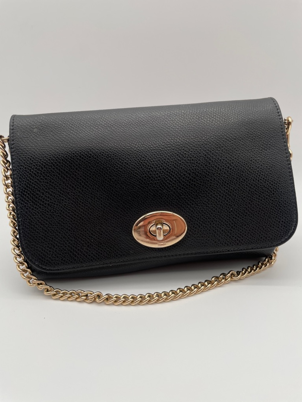 Black Leather Crossbody Bag with Gold Chain